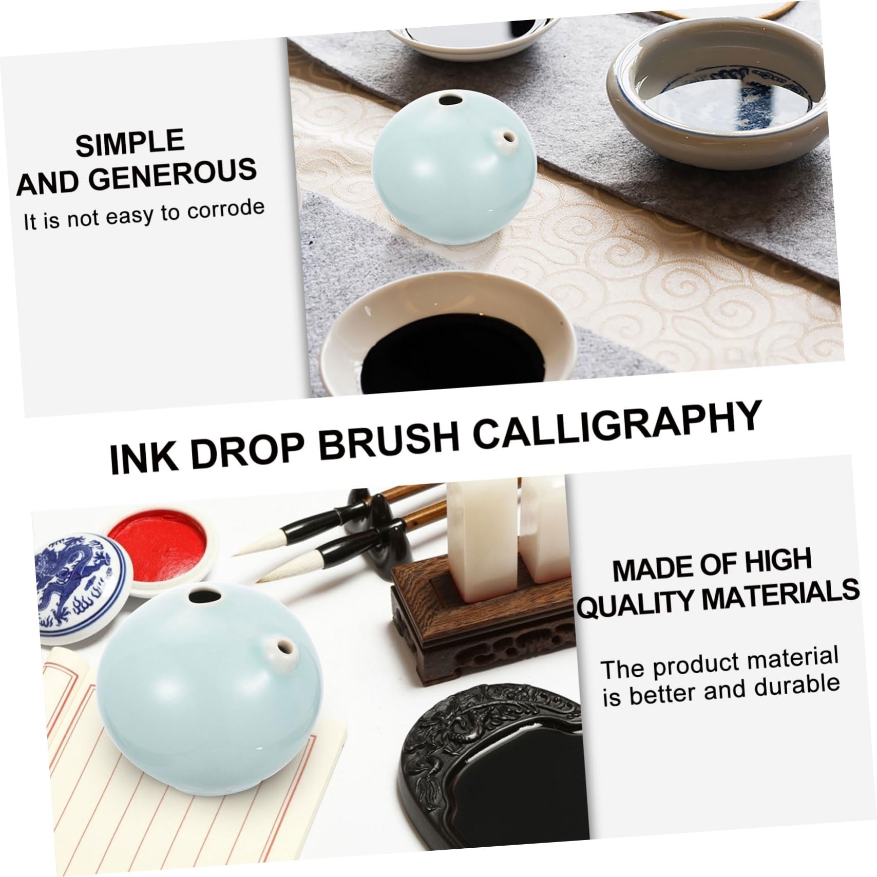 2 Pcs Ink Drops Chinese Calligraphy Pottery Water Pot Home Stationery Desktop Adornment Ceramic Water Dropper Smooth Round Inkwell Chinese Calligraphy Dripping Art Supply