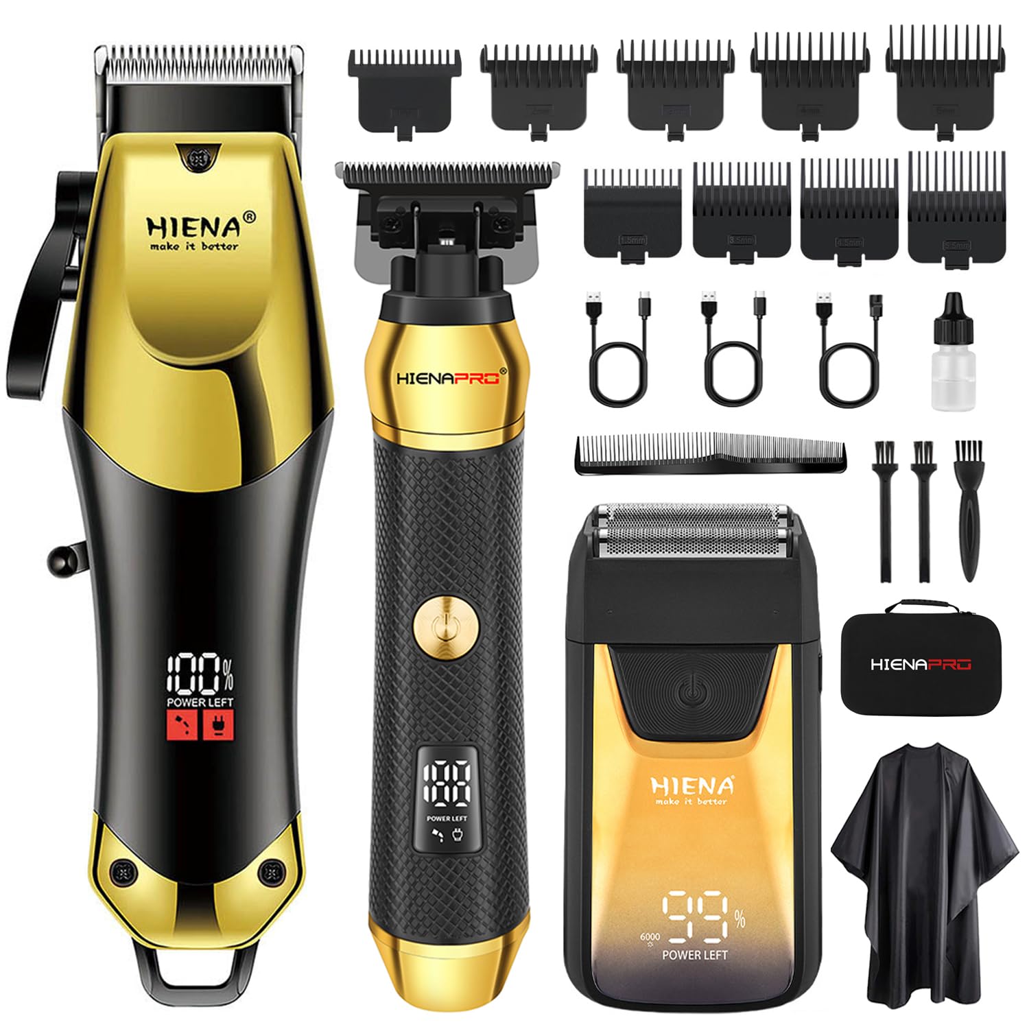 HIENA PRO Professional Cordless Hair Clippers for Men, T-Blade Beard Trimmer & Foil Shaver Set, Rechargeable Barber Clipper Kit and Hair Cutting Set, Facial Grooming Kit with LED Display-image-37