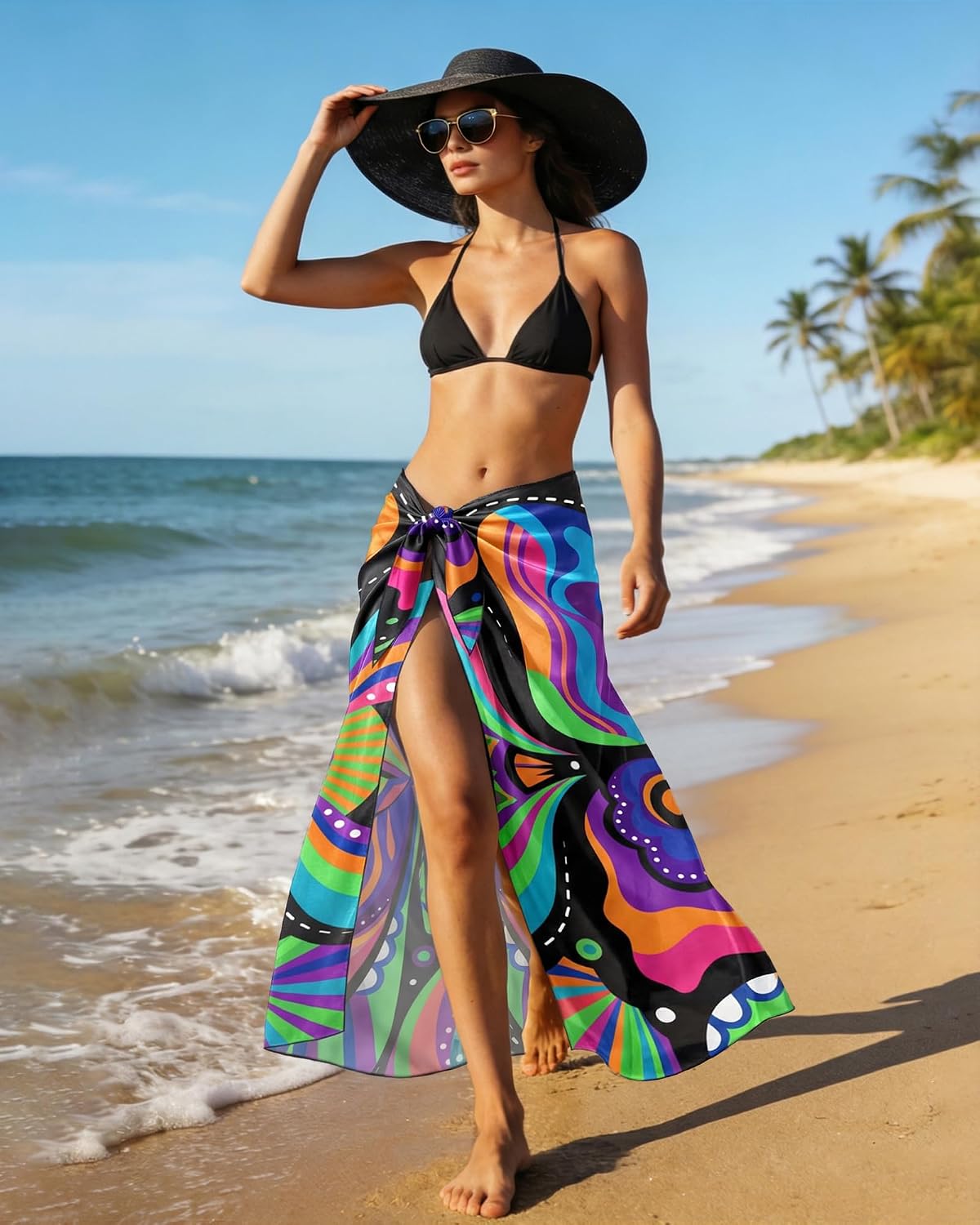 Women Beach Sarong Wraps High Slit Swimsuit Cover Up Chiffon Bikini Bathing Suit Coverup Pareo for Women