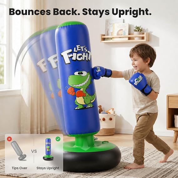 Inflatable Punching Bag, 48 Inflatable Bag for Kids with Boxing Gloves for 3-8 Kids, Stable Boxing Set for Practicing Karate, Taekwondo,Dinosaur Toy & Gifts for Boys