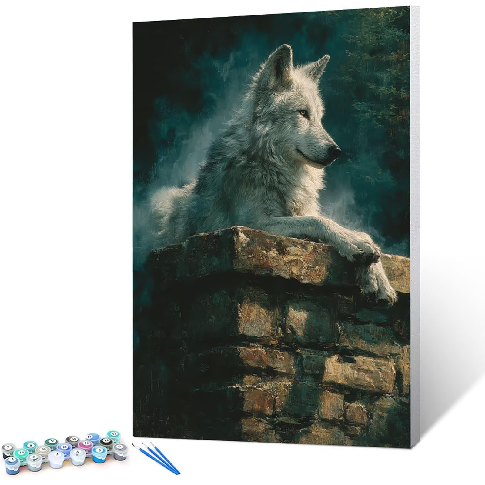 Wolf DIY malowanie według numerów dla dorosłych, malowanie według numerów ze zwierzętami i kolorowankami dla dorosłych, z pędzlami i farbą akrylową, kreatywne hobby, dekoracje na prezent, 100 x 135 cm