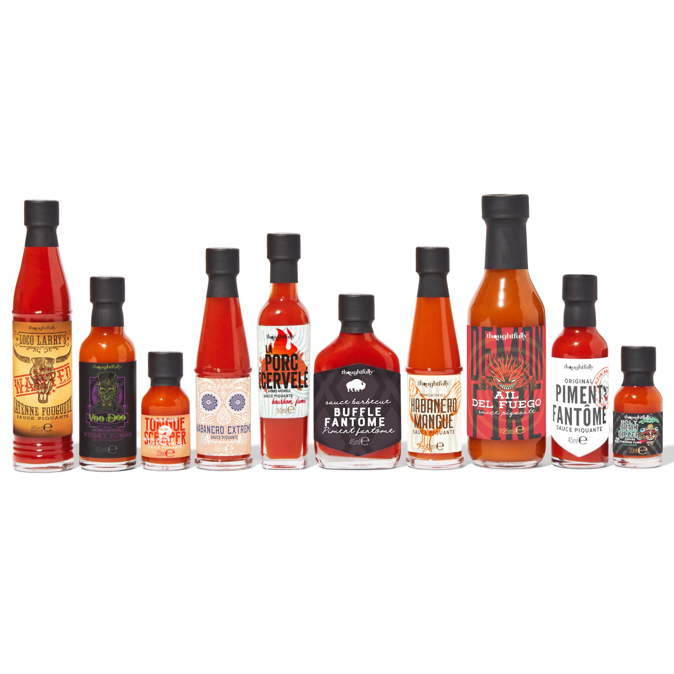 Thoughtfully Hot Sauce Challenge – Coffret 10 Sauces Piquantes de Douce à Extrême – Échelle de Scoville – Idée Cadeau Homme, Mari, Père – Anniversaire, Fête des Pères