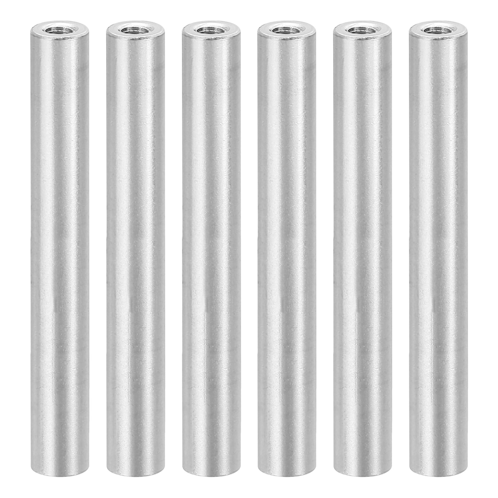 PATIKIL 6pcs M3 Metal Threaded Standoff Spacer Nuts, Round Aluminum Spacers Female Coupling Screws, 1/8" ID x 1/4" OD, Silver, (50mm L)
