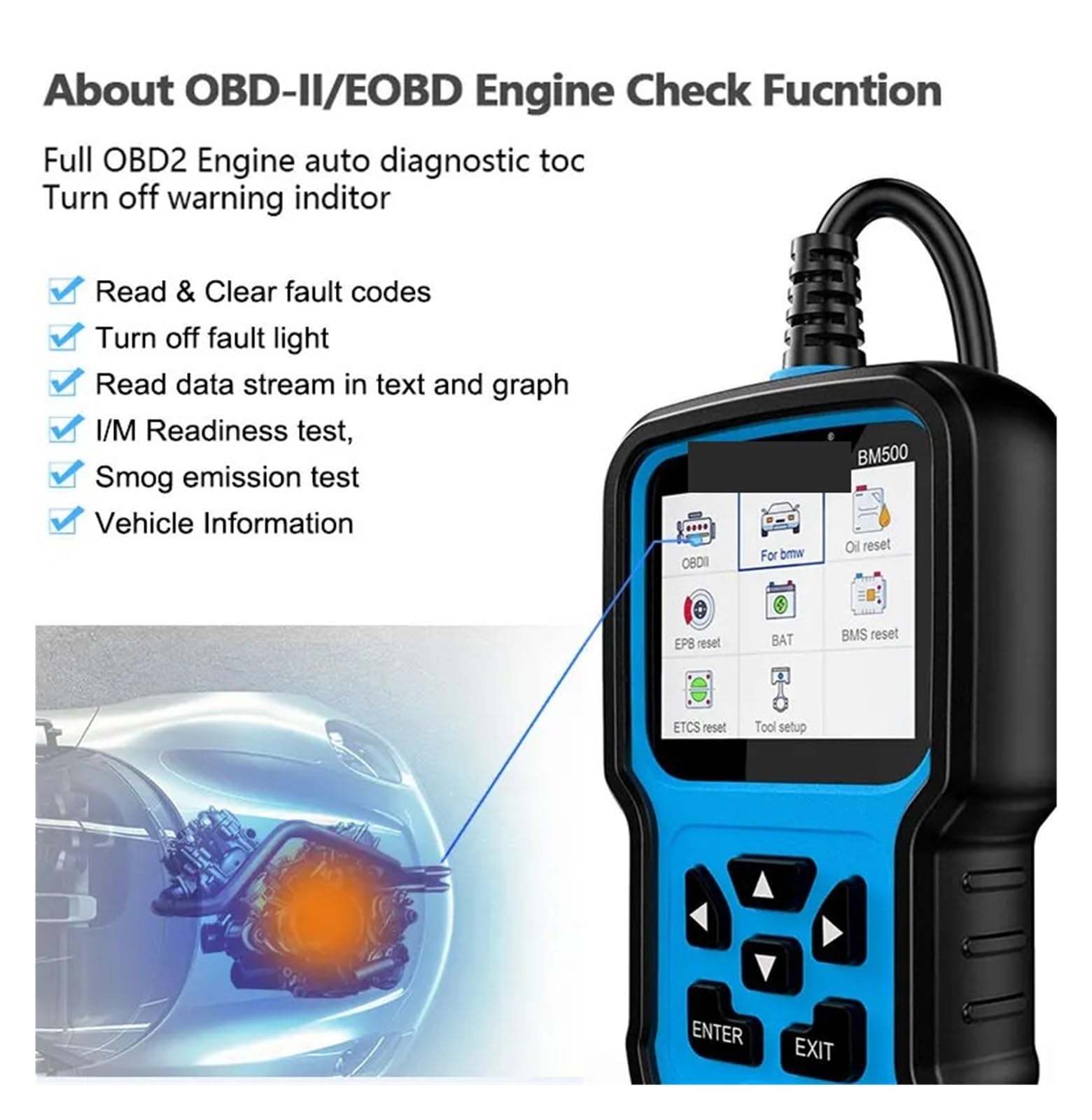 BM500 Pełny system OBD2 Scanner dla E93 E65 Airbag EPB TPMS Reset OBD 2 Diagnostyka Wielojęzyczne narzędzie diagnostyczne samochodu,Przyjazny dla użytkownika