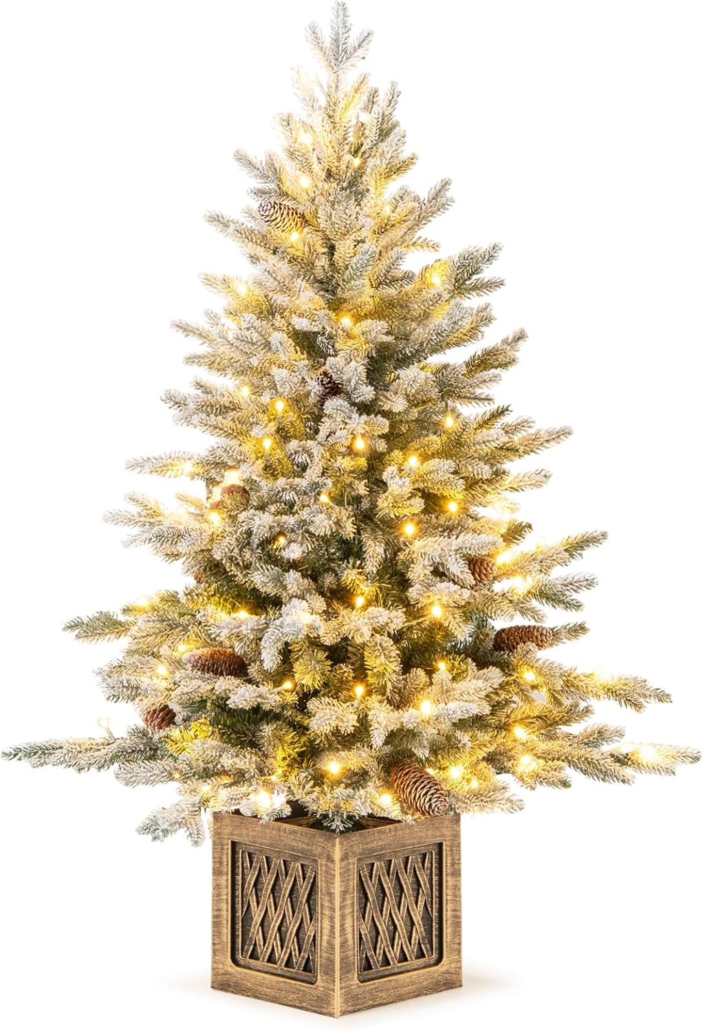 HAPPYGRILL 4 FT PreLit Artificial Christmas Tree Flocked