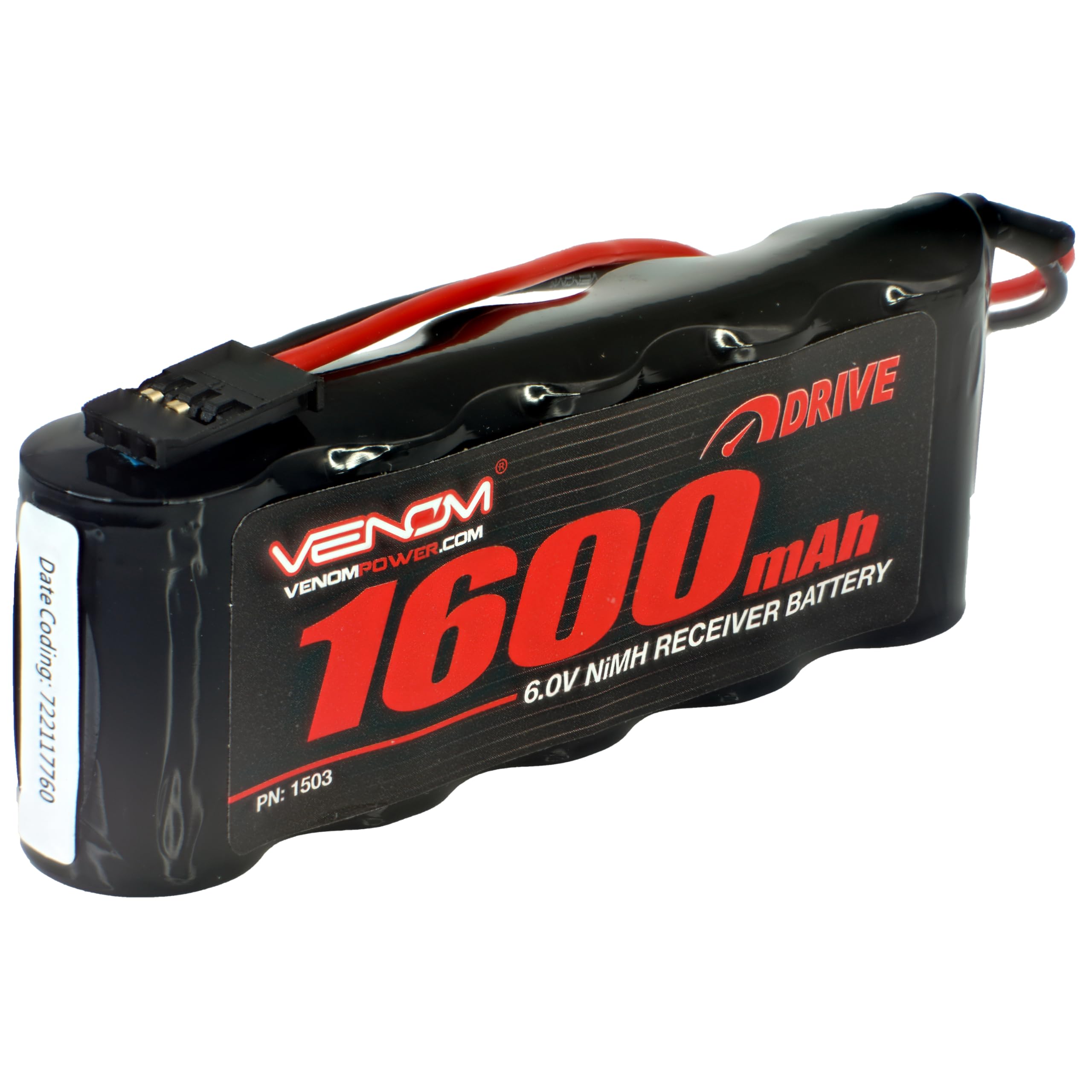 Venom Drive Series 5S - 1600mAh 6V Flat Receiver NiMH Battery - Universal 2.0 Plug, Nickel Metal Hydride 5 Cell - Silicone Connector & Compatible w/Traxxas, Deans, 2WD, 4WD, Truck & Buggies