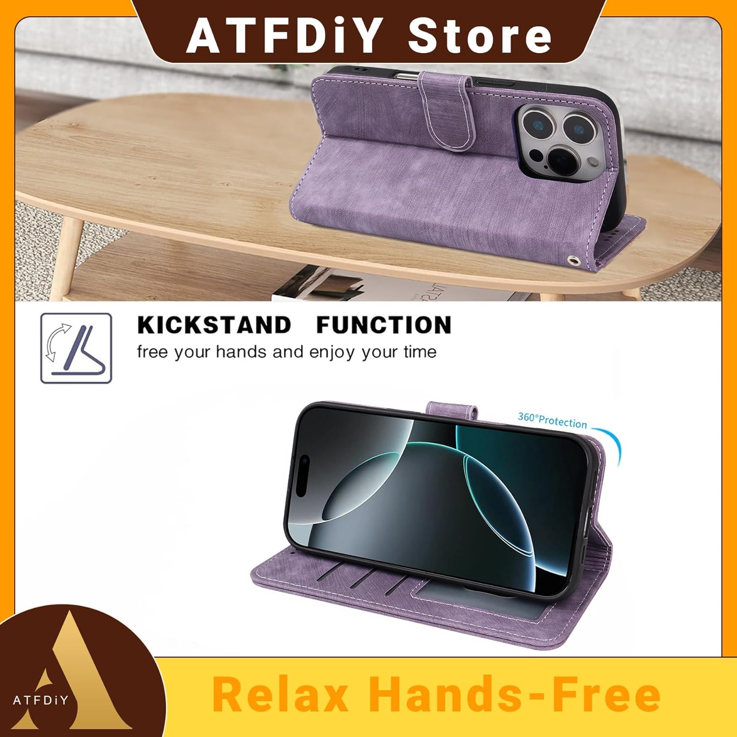 Customizable Leather Phone Case Personalized Gold Silver Monogrammed PU Cases for iPhone 17/16/15/14/13/12/11/X/8/7/SE Series Flip Cover with Kickstand Magnetic Closure Gifts Givings Purple