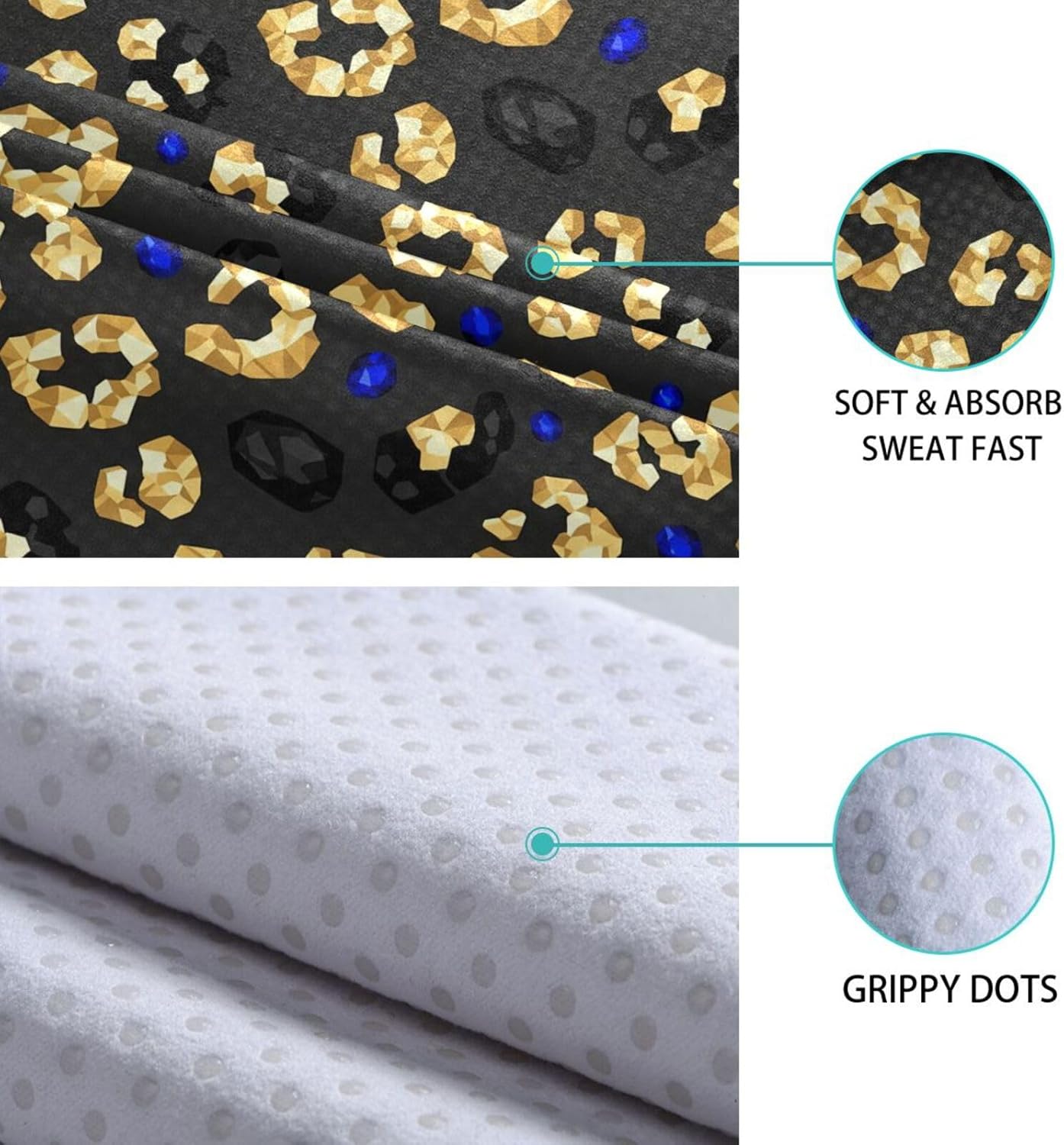Yoga Mat Towel Golden Leopard Non-Slip Yoga Towel with Silicone Grip，73x27 Inch Soft Fabric & High Absorbent for Pilates, Fitness Exercise