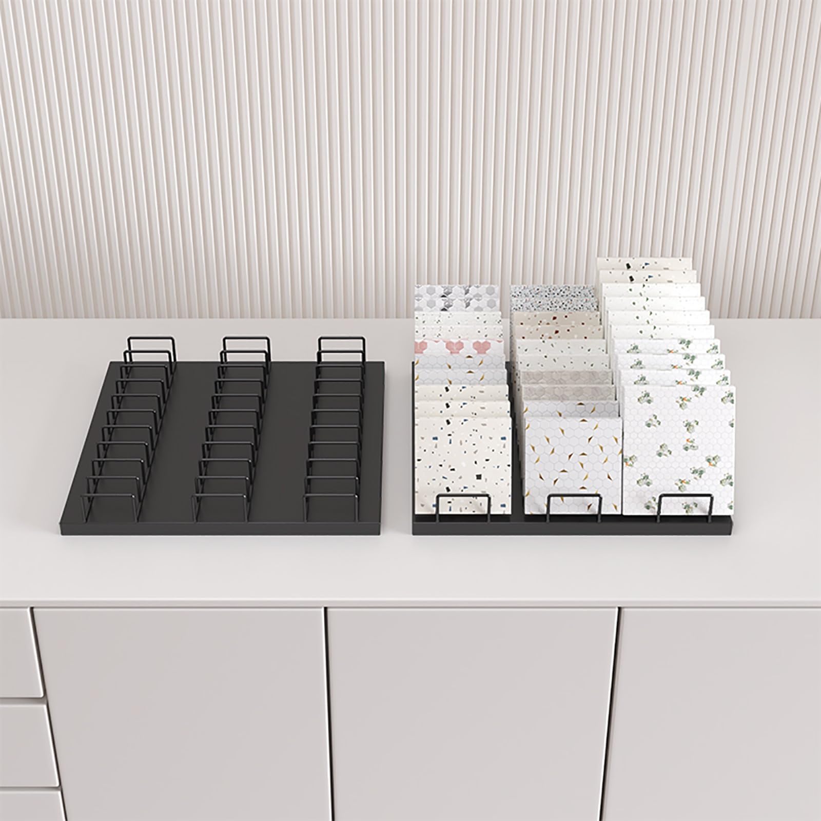 Estante de exhibición de azulejos de escritorio negro, soporte de muestras de 33 cm para materiales de construcción, muestras de azulejos, ferias comerciales y tiendas minoristas, organizador compacto