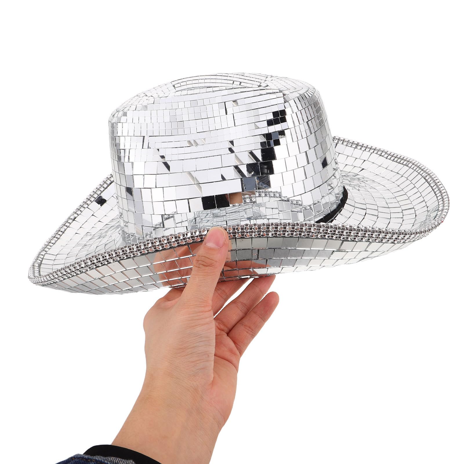 GLEAVI Chapeau de Cowboy Scintillant à Paillettes Argentées, Taille Unique, Accessoire Western pour Cosplay et Festivals de Musique Unisexe