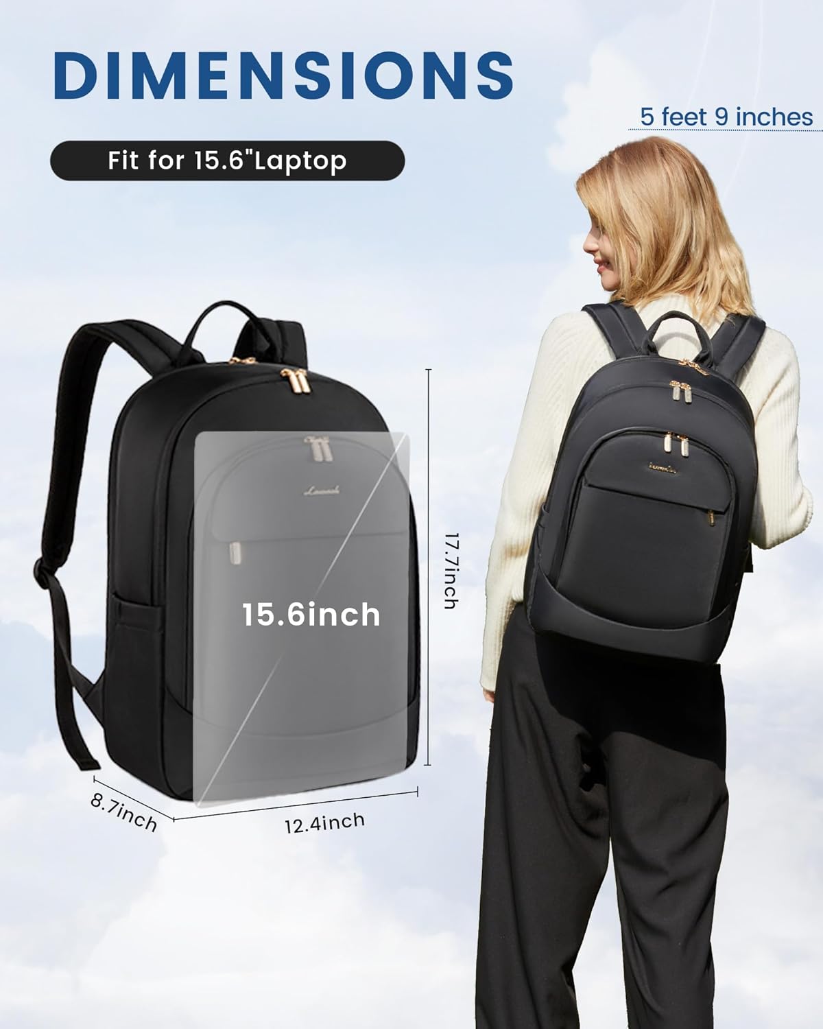 LOVEVOOK Laptop Backpack for Women, 15.6 Inch Business Backpack Purse, Large Capacity Casual Daypack, Work Computer Backpack, Travel Backpack for College, Black - Image 4