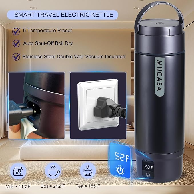 Tetera eléctrica portátil de acero inoxidable MIICASA 16oz miniatura 6