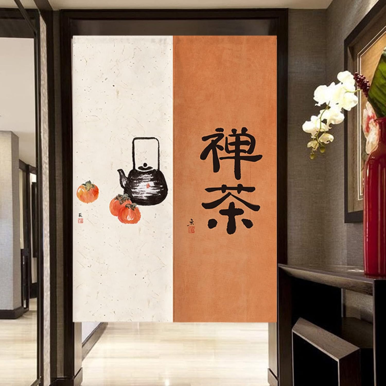 間仕切りカーテン?断熱?のれん?目隠し?保温?ロング?断熱防寒?遮光?おしゃれ?和風 厚手 仕切り カラー2 冷気遮断 お茶 80*