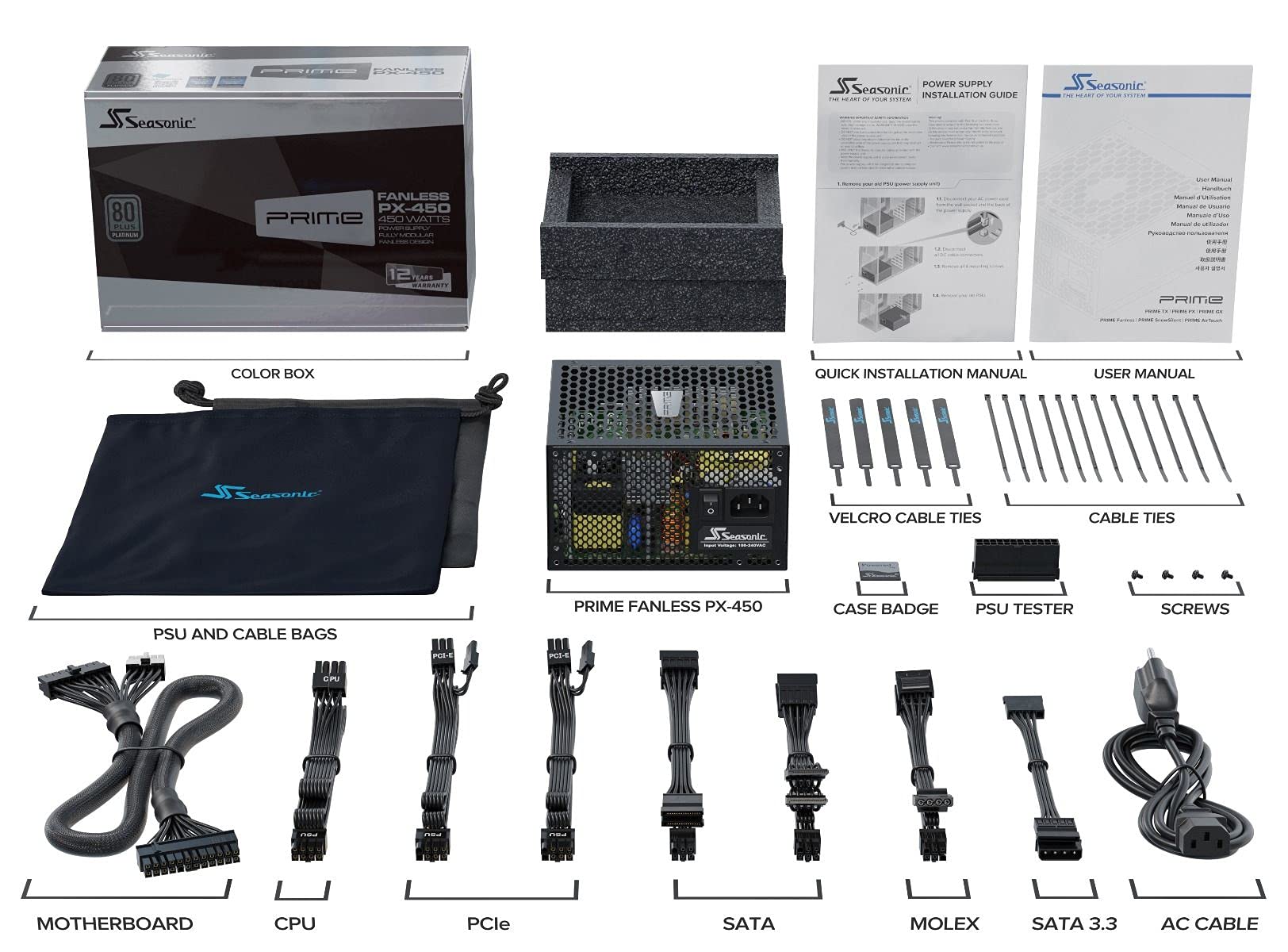 FUENTE DE ALIMENTACION SEASONIC 450W PRIME PX-450 FANLESS (80+PLATIN) PRIME-PX-450
