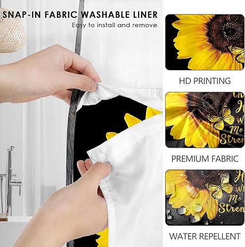 Miniatura 4 de AZHM Juego de 4 cortinas de ducha con alfombras de girasol, decoración de baño, citas inspiradoras, cortinas de baño con alfombras y accesorios