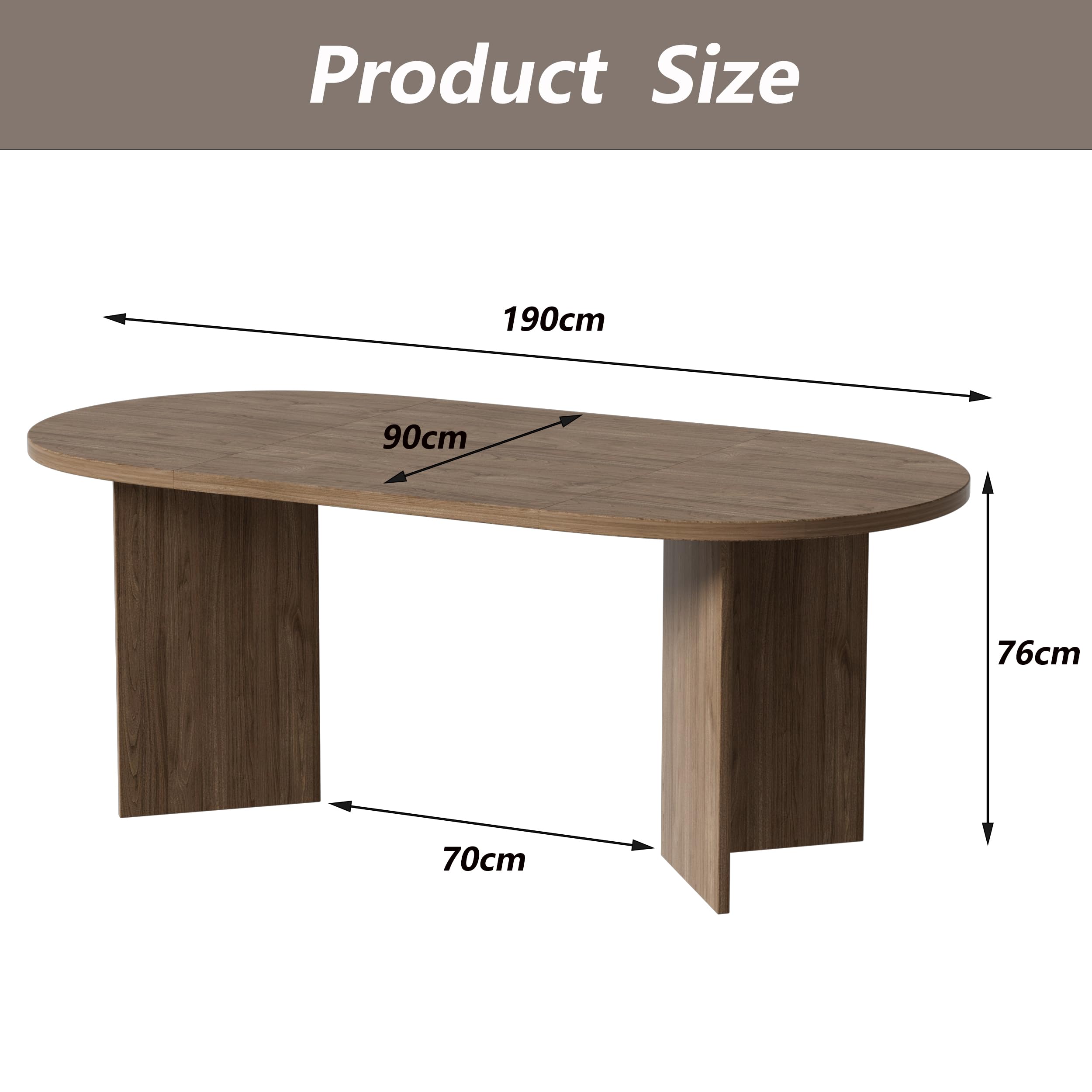 MSFE Tavolo Ovale da Pranzo per 6-10 Persone, Tavolos in legno per Cucina di Casa Soggiorno, Tavolo da Pranzo Marrone, Tavoli moderno per Tempo Libero, 190x90x76cm