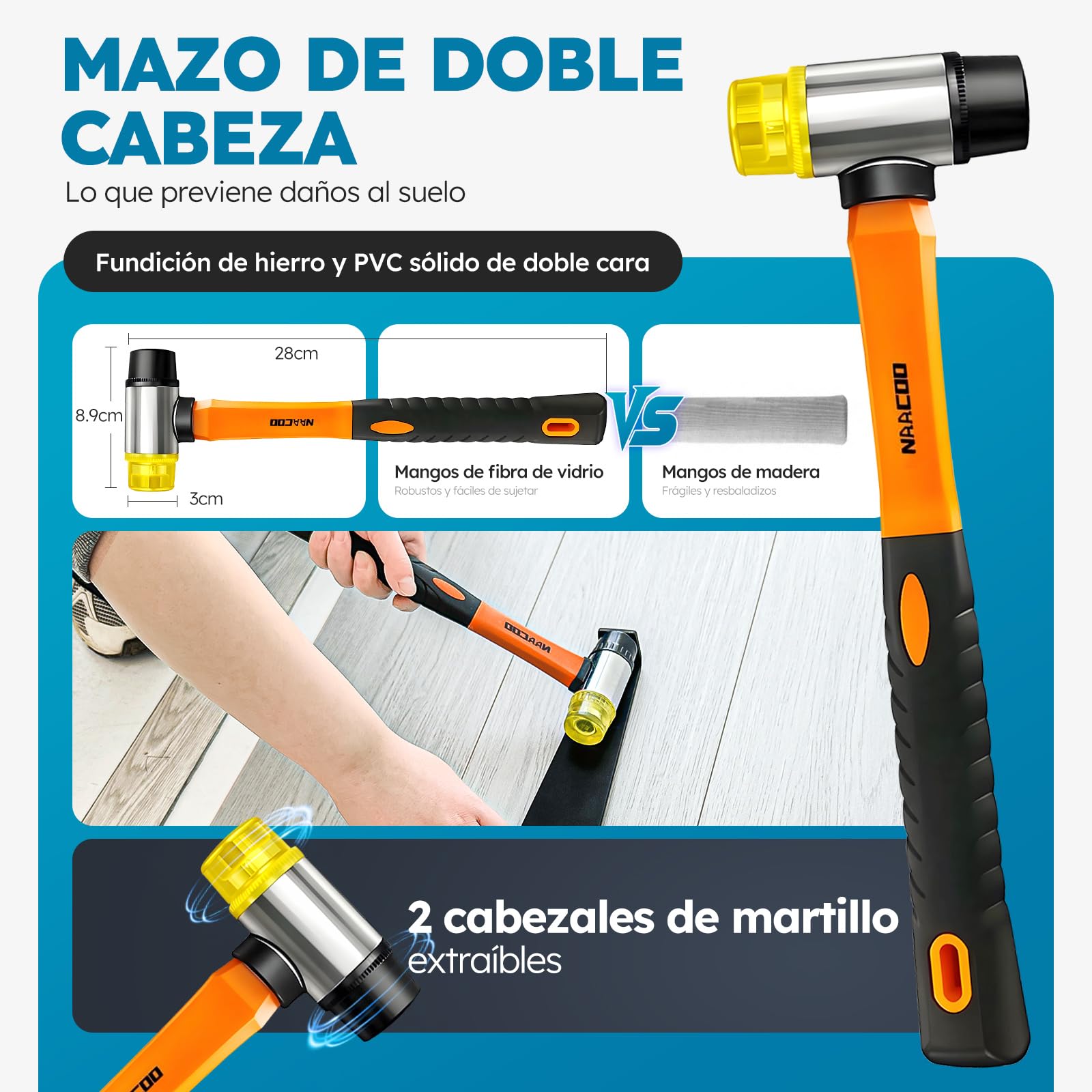 Zozen Herramientas laminadas/bastidores de vinilo, pisos de madera de vinilo golpeando bloques conx, medidor de perfil de 25.4cm, palanca, 40 almohadillas de suelo, martillo de goma.