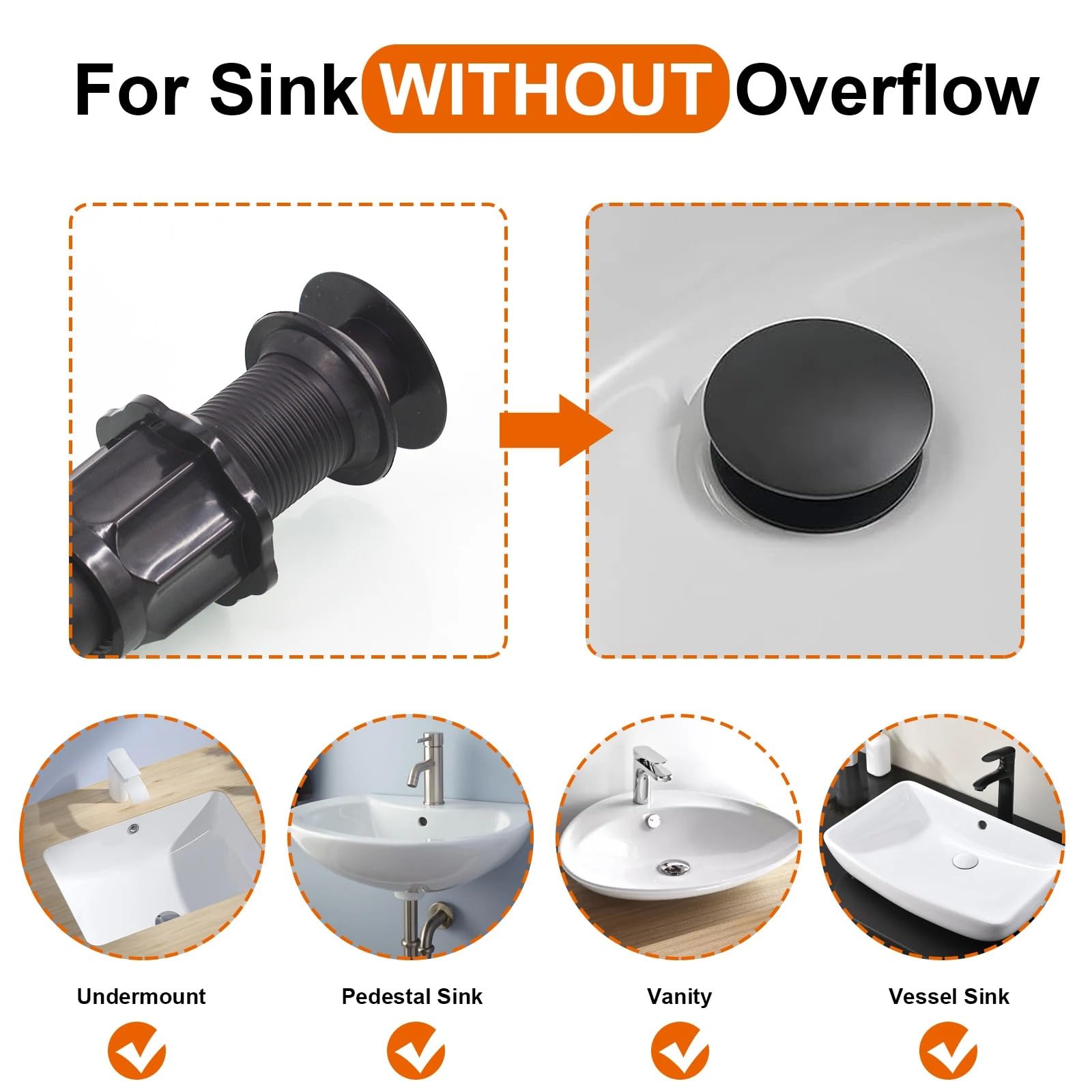 Tappo lavandino bagno Stainless Steel Bathroom Sink Drain Stopper Without Overflow Fit Lavatory Vanity Vessel Pop Up Assembly Brass Cover(Antique Brass)