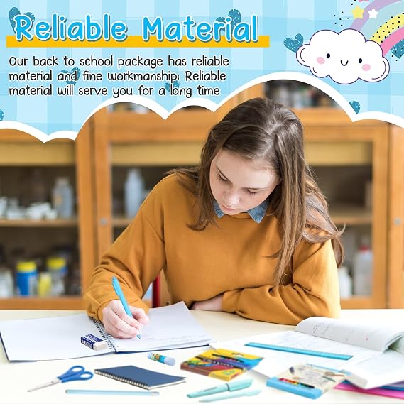 Watersay 48 Pcs School Supplies with Cute Pen Case Back to School Stationery Set Include Folders Notebooks Rulers Scissors Pencils Pens and Much More Back to Schools Gifts for Students