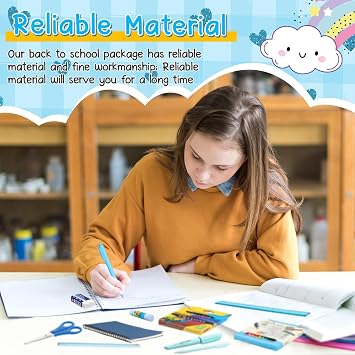 Watersay 48 Pcs School Supplies with Cute Pen Case Back to School Stationery Set Include Folders Notebooks Rulers Scissors Pencils Pens and Much More Back to Schools Gifts for Students