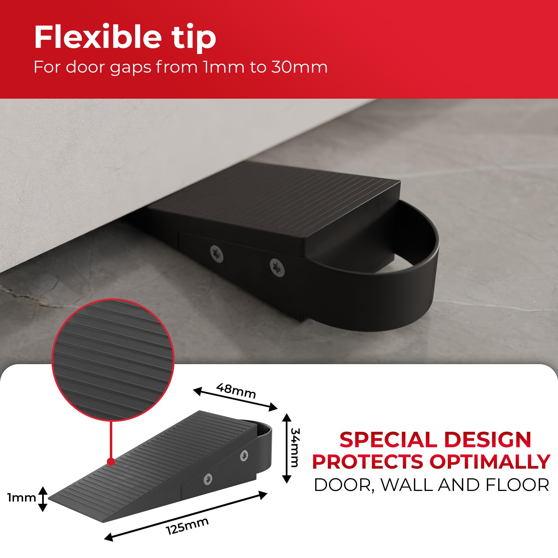 LouMaxx Door Stop Wedge (Set of 2), Robust and Flexible Rubber Door Wedges for 1-30 mm Door Gaps - Image 3