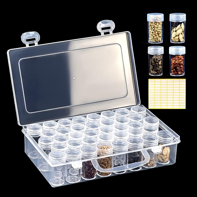 Seeds Storage Container with Label Stickers, Use for Flower Seeds, Vegetable Seeds, Fruits, Clover Seeds, Basil Seeds, Garden Seeds, Tomato Seeds, Seed Container Storage-38 Slots (seeds not included)