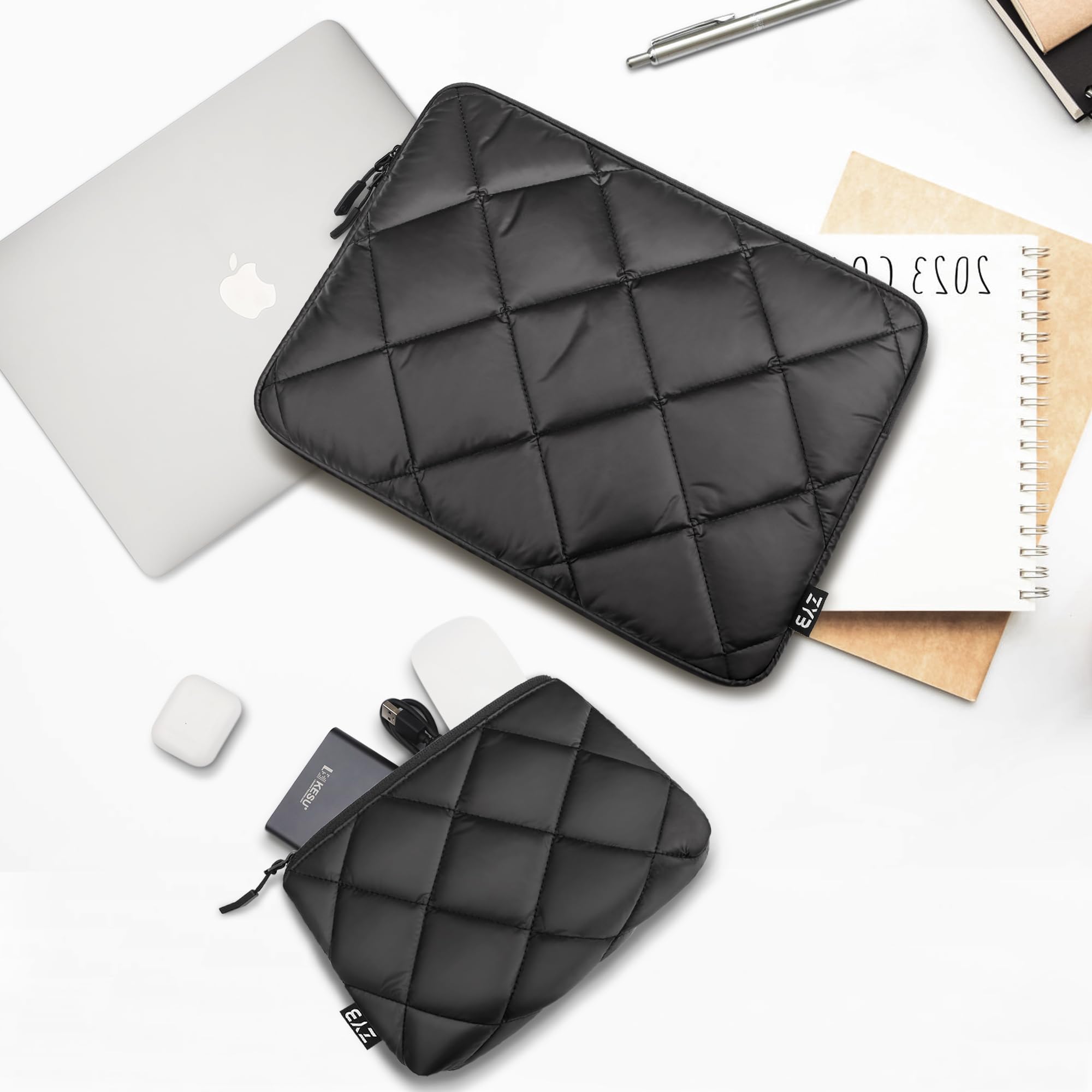 ZYB Housse Ordinateur Portable 14 Pouces – Pochette Ultra Protectrice Pour MacBook Air 15 M3 M2 2024/2023, Lenovo ThinkPad IdeaPad, HP, Dell, ASUS, Acer – Imperméable, Noire