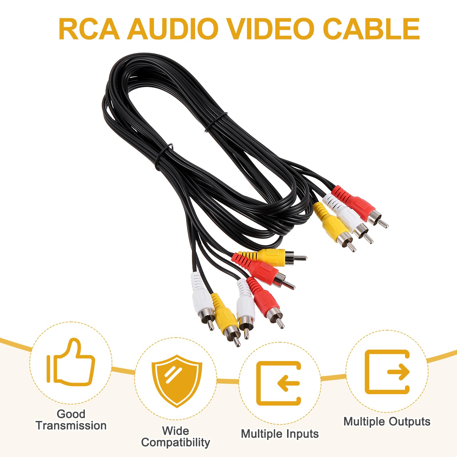 MECCANIXITY Cable divisor de audio y vídeo AV, 3 conectores RCA macho a 6 conectores RCA macho de 5 pies, cable adaptador divisor de vídeo compuesto