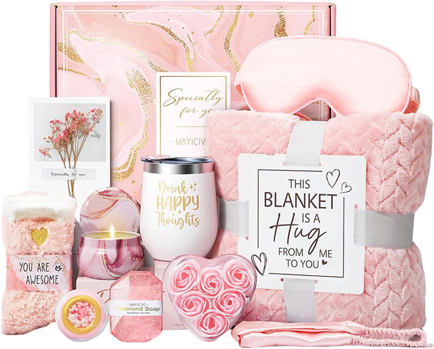 Van Voor Vrouwen – Verzorgende Geschenken Voor Verjaardag | Zelfverzorging Mand Voor De Verjaardag van Vrouwen, belemmert Luxe Ontspanning Met Draagbare Flanellen Deken Voor L