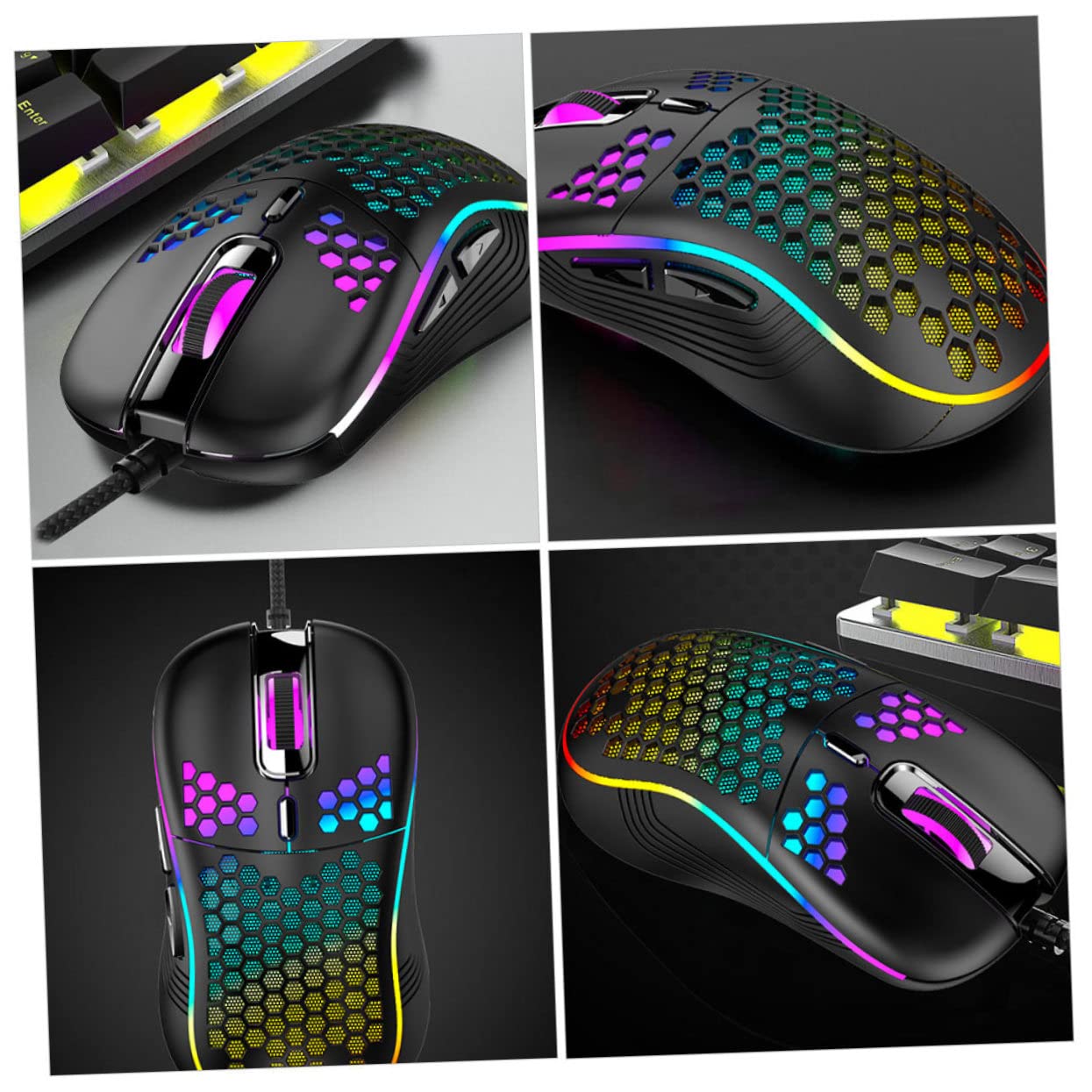 Ciieeo 3pezzi Mouse Gaming Usb Ergonomico Con Design Hollow-out Alta Durabilità e Look Elegante Compatibile Con Laptop e Computer Desktop Nero
