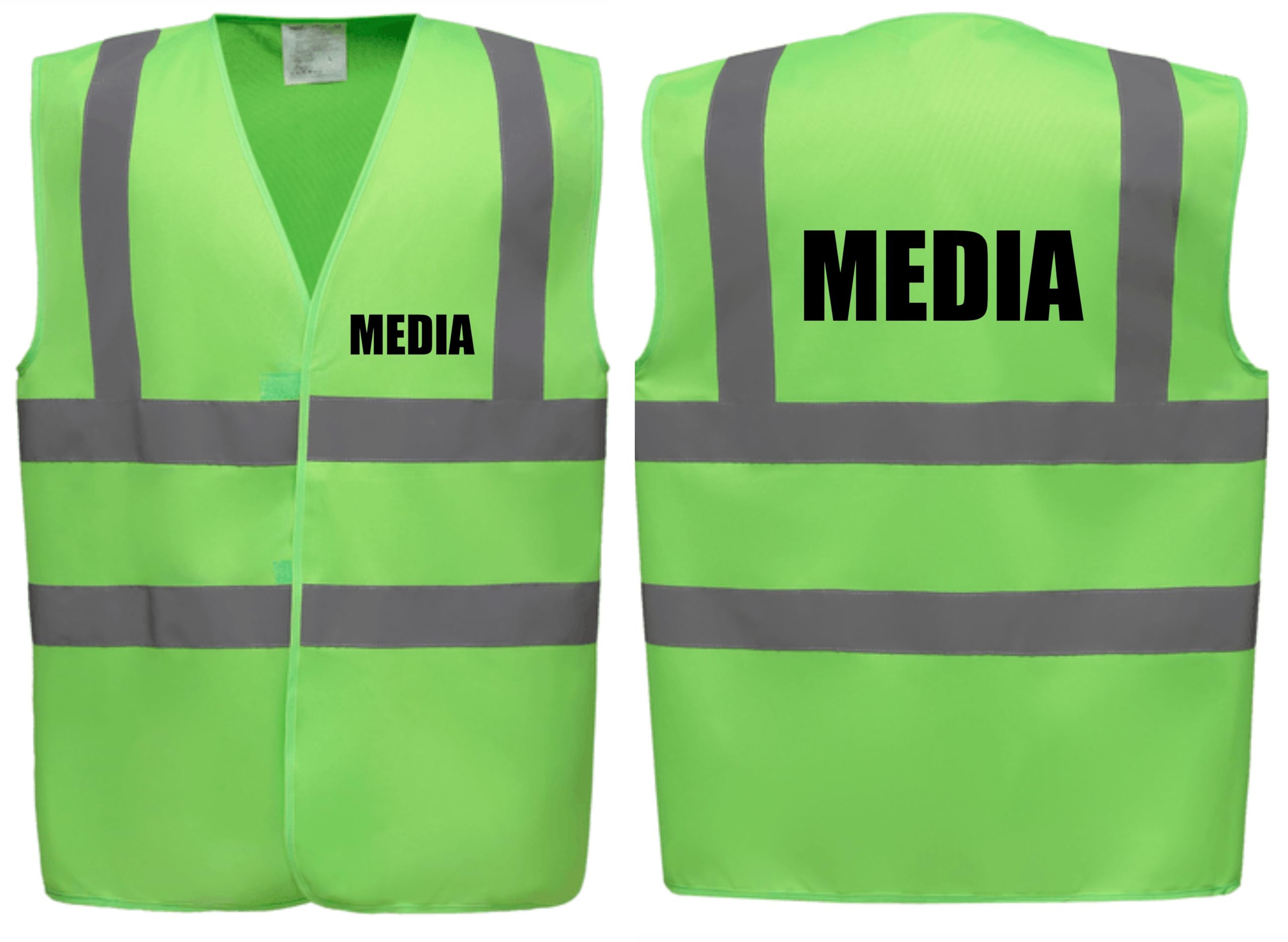 Brook Hi Vis Premium Safety Vest - MEDIA Printed Front & Back, Event Management High Viz Waistcoat, Available in 14 Colours, Festivals (Lime Green, 2XL)