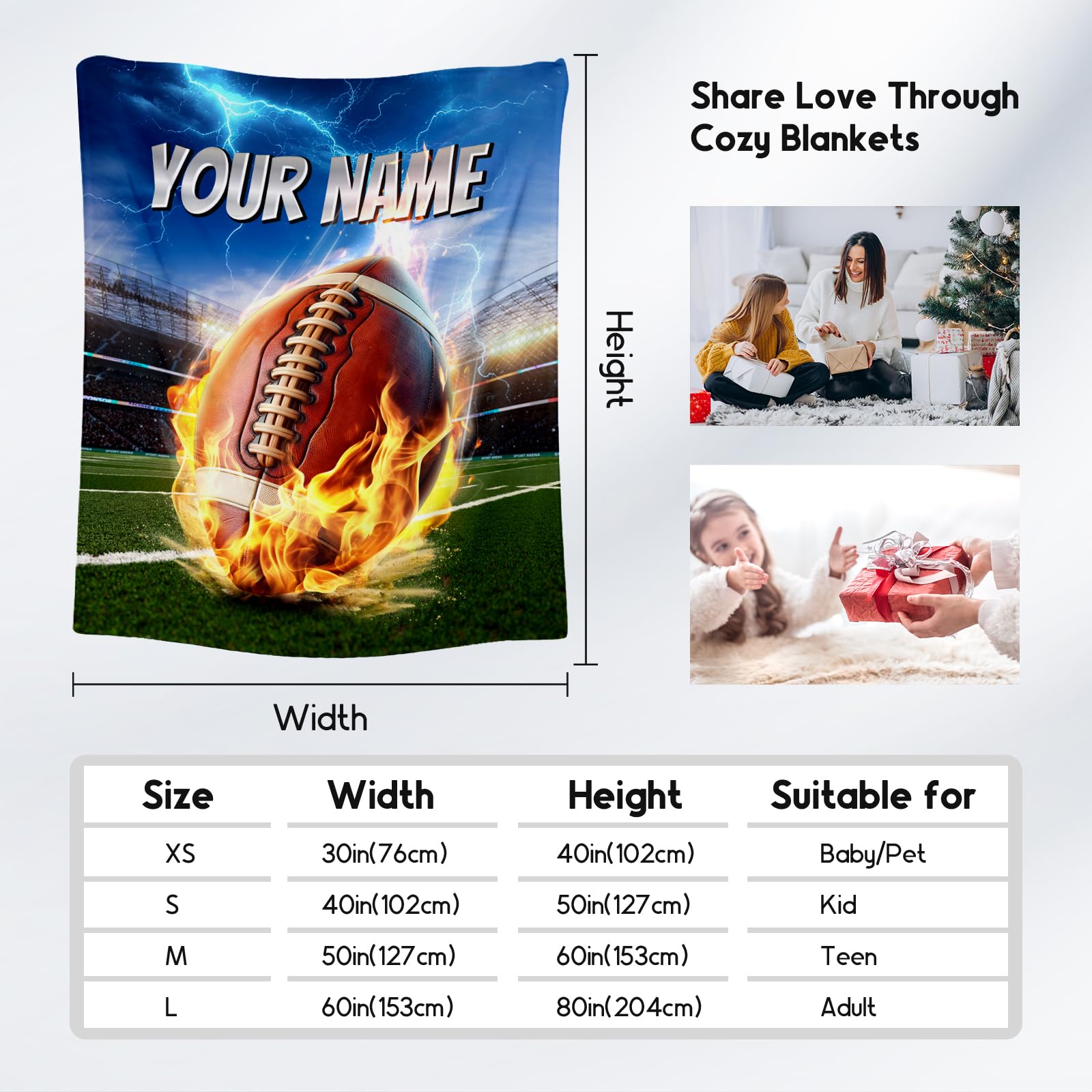 Football Fleece Throw Blanket - 50x40 Inch Soft Sports Blanket Gift For Boys & Fans