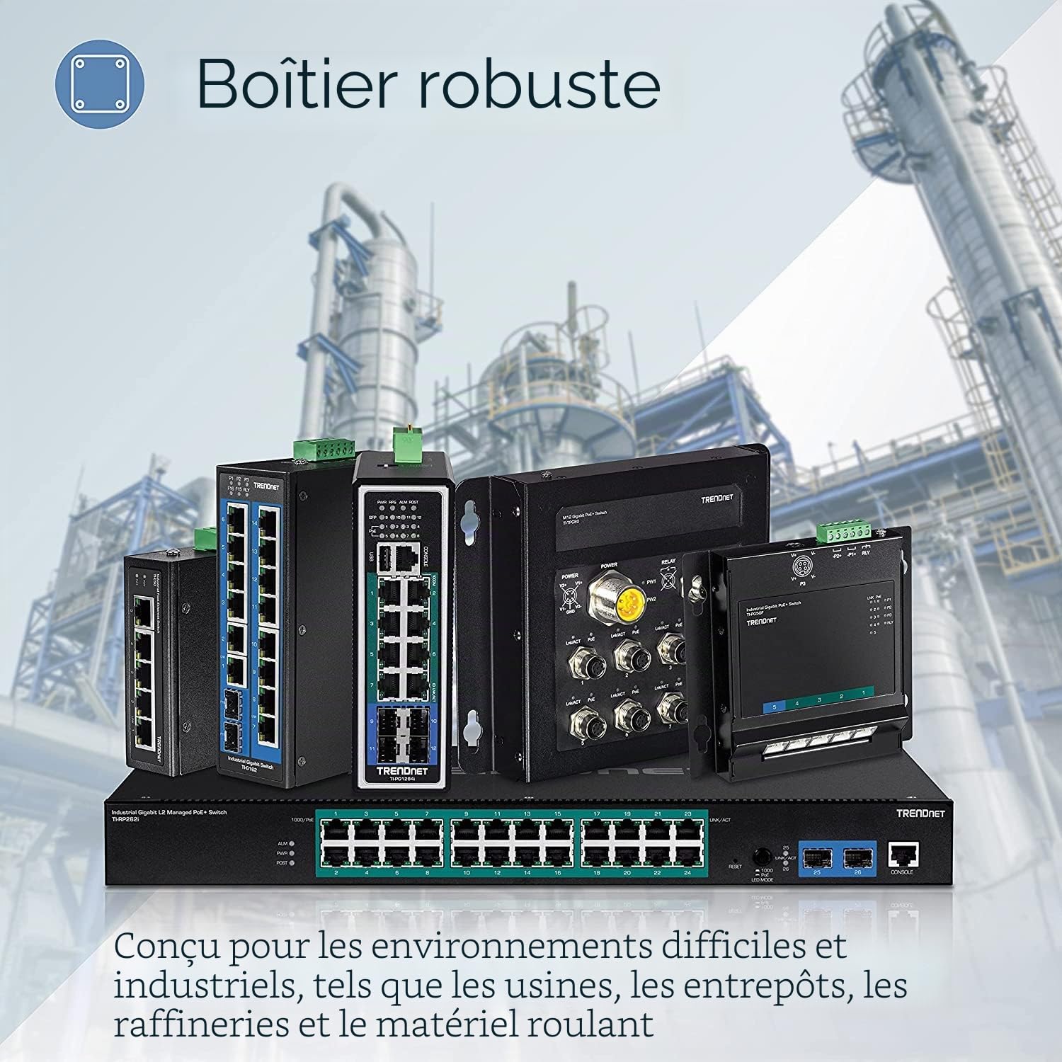 TRENDnet, TI-PG541, Commutateur réseau Gigabit PoE+ Industriel renforcé à 5 Ports, Alimentation 120 W, 1 Emplacement SFP, Indice de Protection IP30, Non géré, Noir