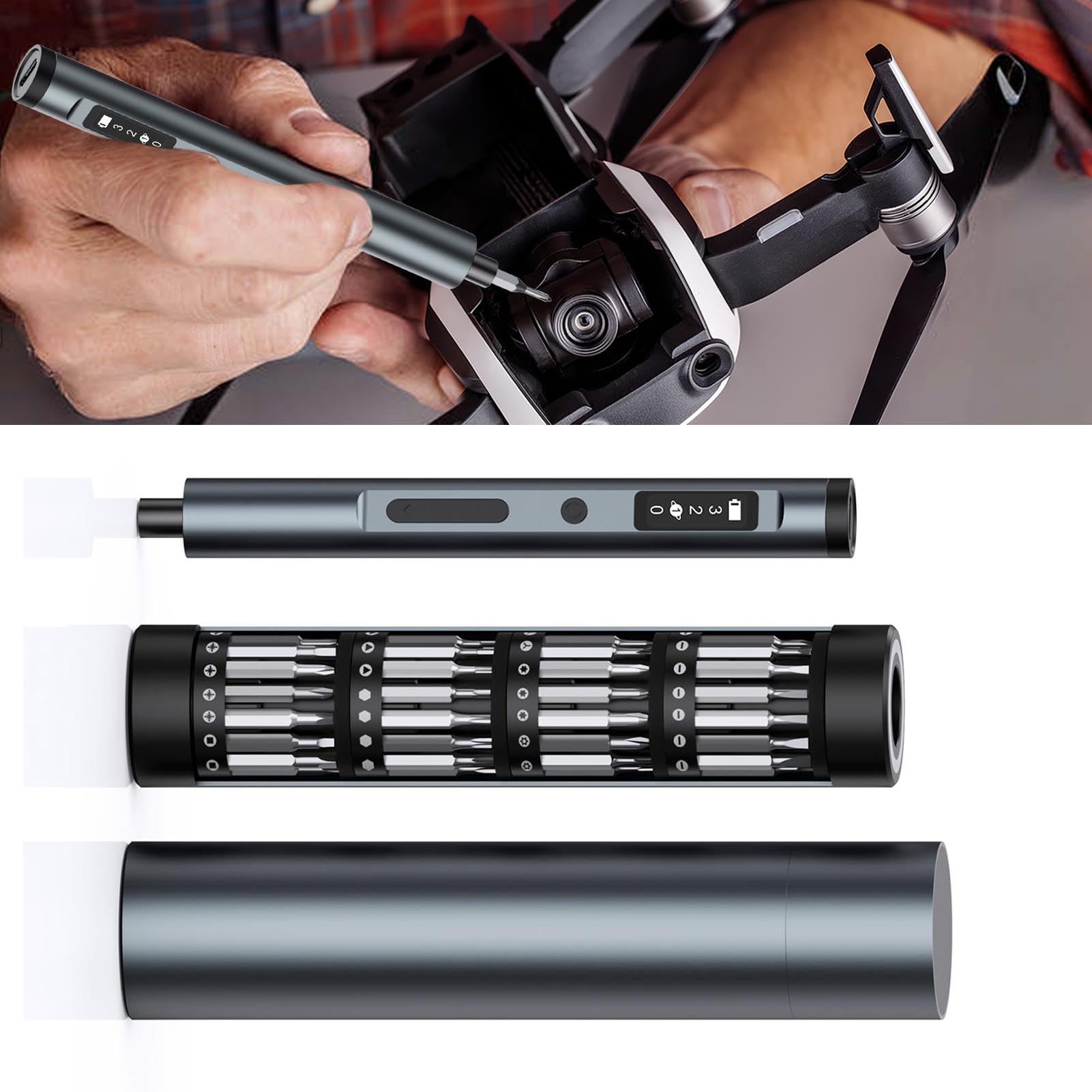Fafeicy Elektrischer Schraubendreher, 62-in-1-Mini-Schraubendreher-Set mit LED-Leuchten für die Reparatur von Telefon, Laptop, Uhr, Kamera