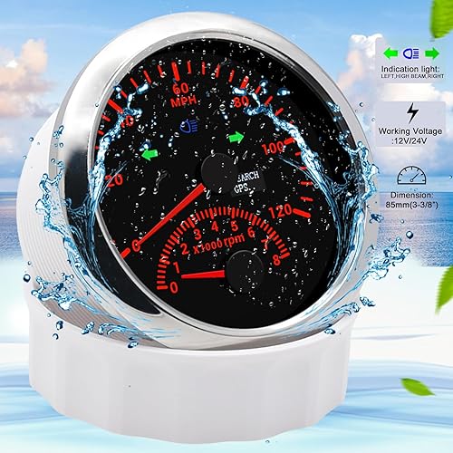 Miniatura 2 de Medidor de cuentakilómetros GPS de 3.346 in de 0-120 MPH con tacómetro de 8000 RPM para coche, barco, velocímetro, tacómetro para auto marino, ATV,