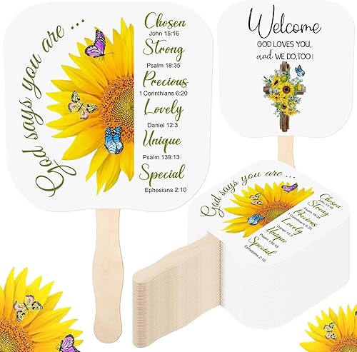 Miniatura 1 de Tradder 50 abanicos de papel grueso para iglesia cristiana, abanicos de mano religiosos con mango de madera, regalos religiosos, fanáticos de salón