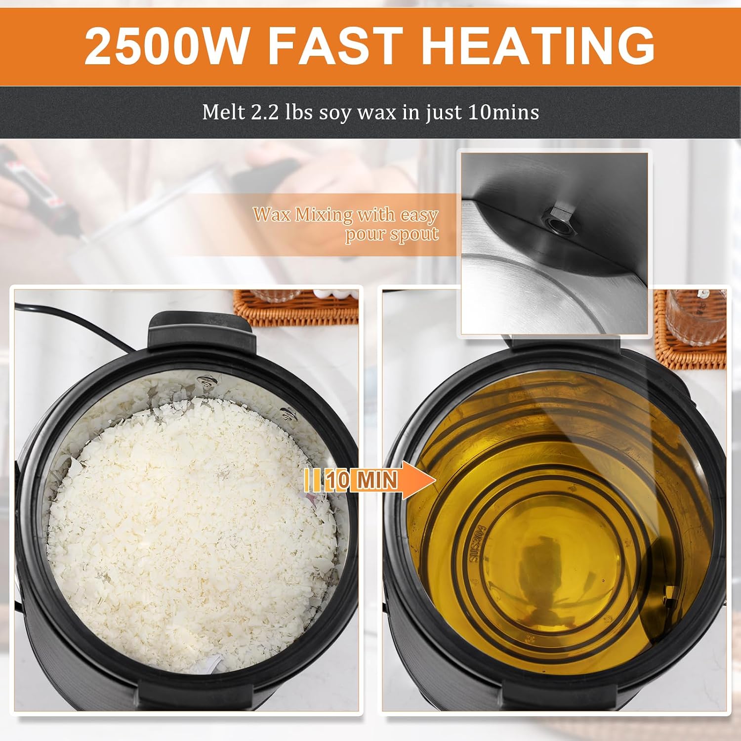 Tandefio Wax Melter for Candle Making, 8 Qts Large Electric Wax Melting Container Holds Beginner Candle Making Kit Candle Pouring Pot Easy to Clean for Candle Soap Bulk Business Home (Simple)