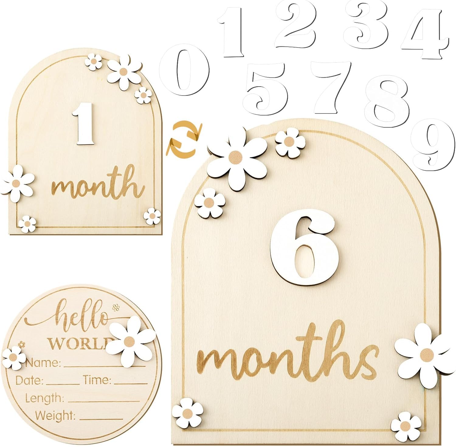 Haoser Baby Photo Props, Wooden Baby Milestone Signs, Monthly Milestone Wood Discs, Baby Milestone Discs (Daisy),1 Count