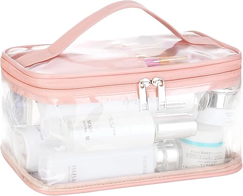 Miniatura 8 de HAOGUAGUA Bolsa de maquillaje transparente con compartimento para cepillos, portátil, impermeable, bolsa de aseo transparente para viajes,