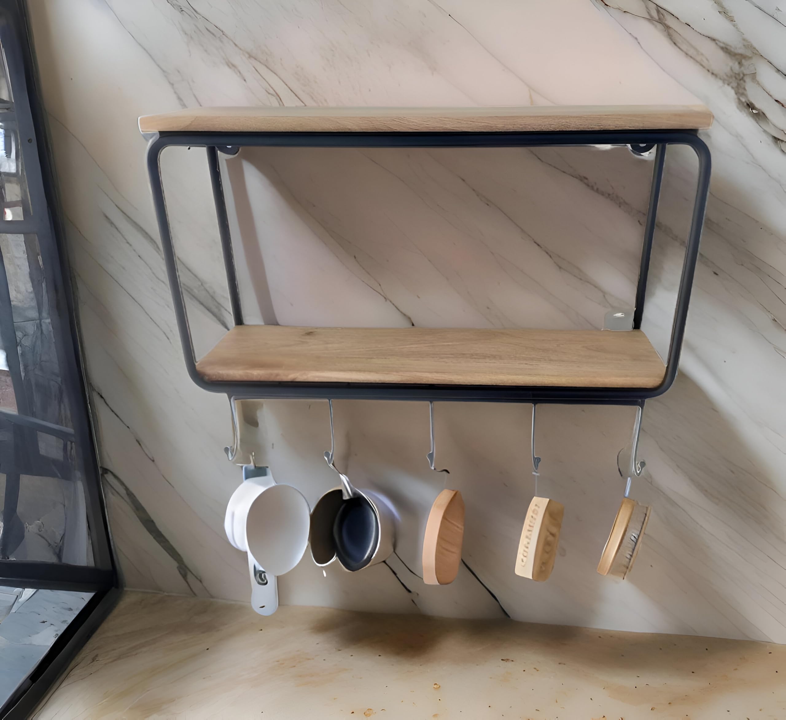 MIS Handicraft Two-Tier Kitchen Shelf, Black, 23.75" X 7.25" X 19" 1