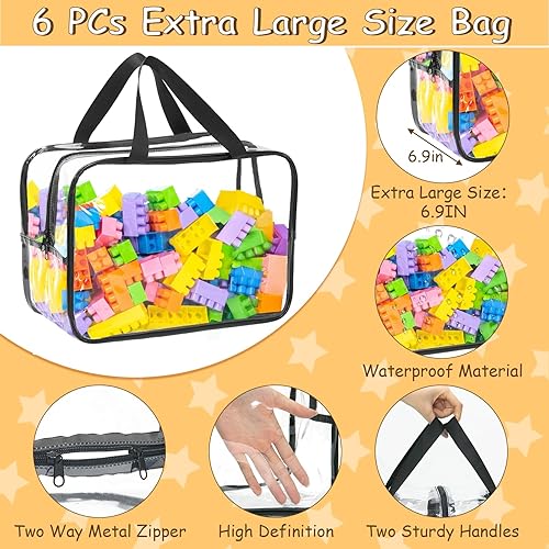Miniatura 4 de 6 paquetes de bolsas de almacenamiento de juguetes extra grandes, 12.6 x 9.25 x 6.9 pulgadas, bolsas organizadoras de juguetes transparentes