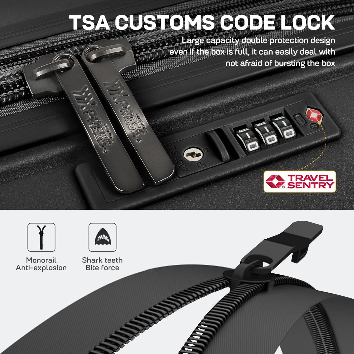 20 Inch Carry on Luggage-Airline Approved with 360° Spinner Wheels-Adjustable Handle Luggage with TSA LOCK,Travel Luggage for Men Women,20''Black