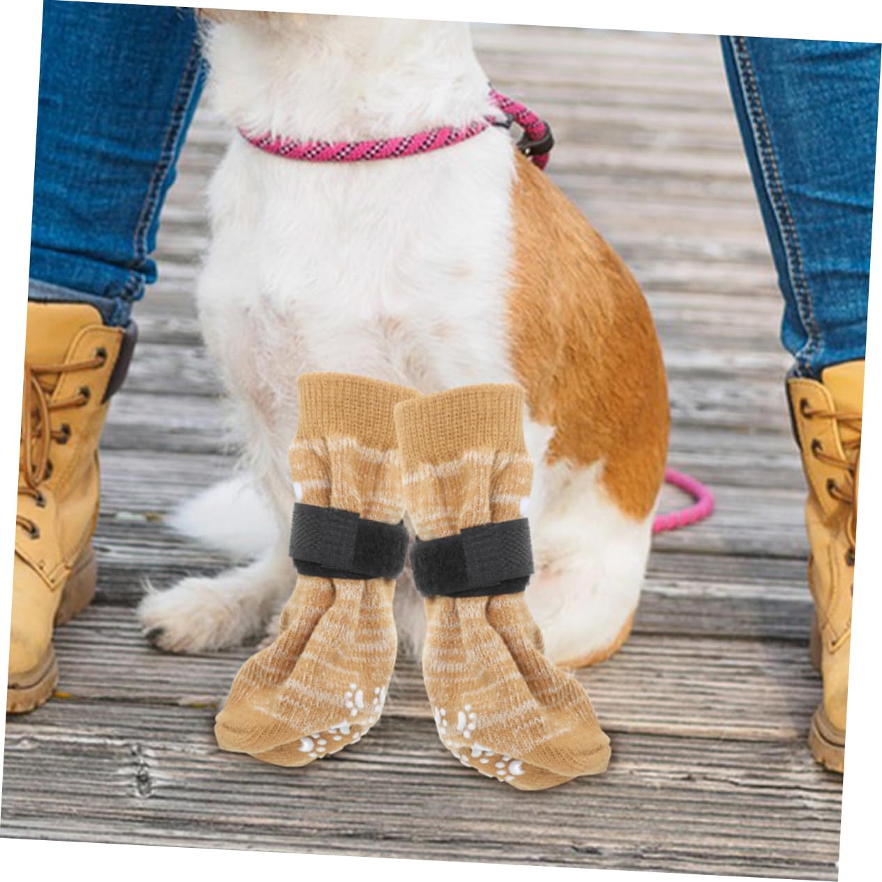 BESPORTBLE Replaceable Pet Socks 4pcs Dog Paw Protectors for Small Dogs Non-Slip Socks Warm Material and Buckle Adjustment for Safety Comfort