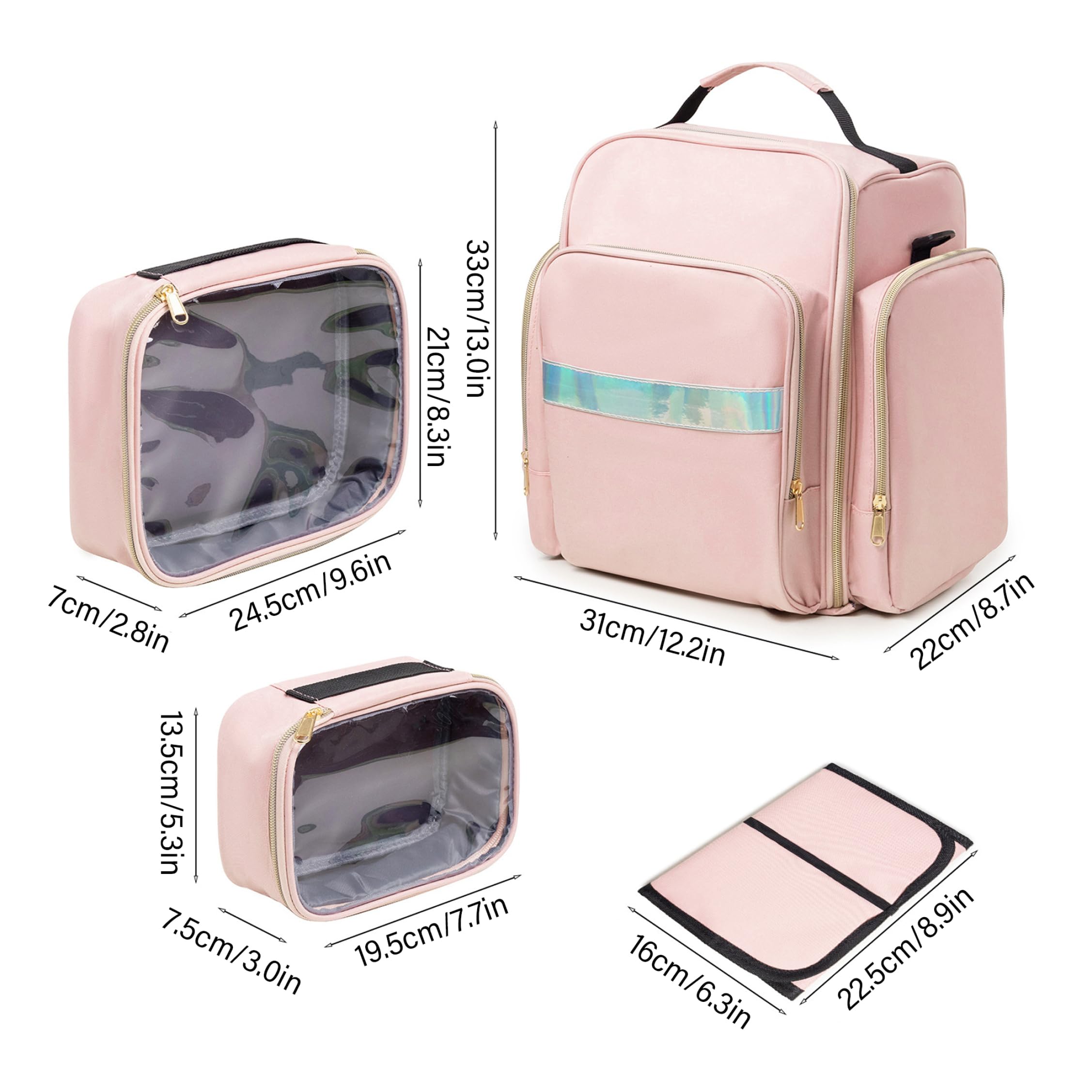Neceser de Maquillaje con Compartimentos, neceseres de Gran Capacidad para Mujer, Bolsas de Viaje portátiles para Mujer, 4 Compartimentos Desmontables + Rollo de joyería, Organizador de Maquillaje