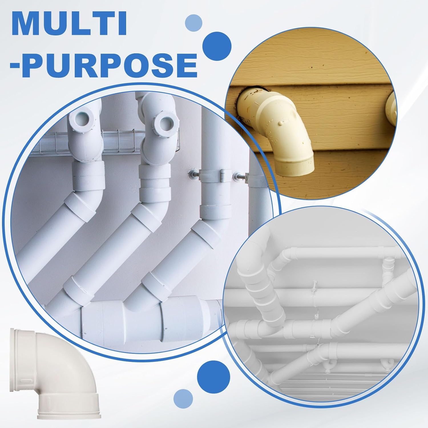 1pcs PVC 90 Degree Elbow (2" / 50mm ID, White) - Round Plastic Duct Coupler Pipe Connector Coupling Adapter Fitting, Fits Air Ventilation Exhaust Drain Waste Vent DWV Systems