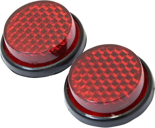 2 x 20mm Round Self Adhesive Red Numberplate Reflectors - Motorcycle Safety