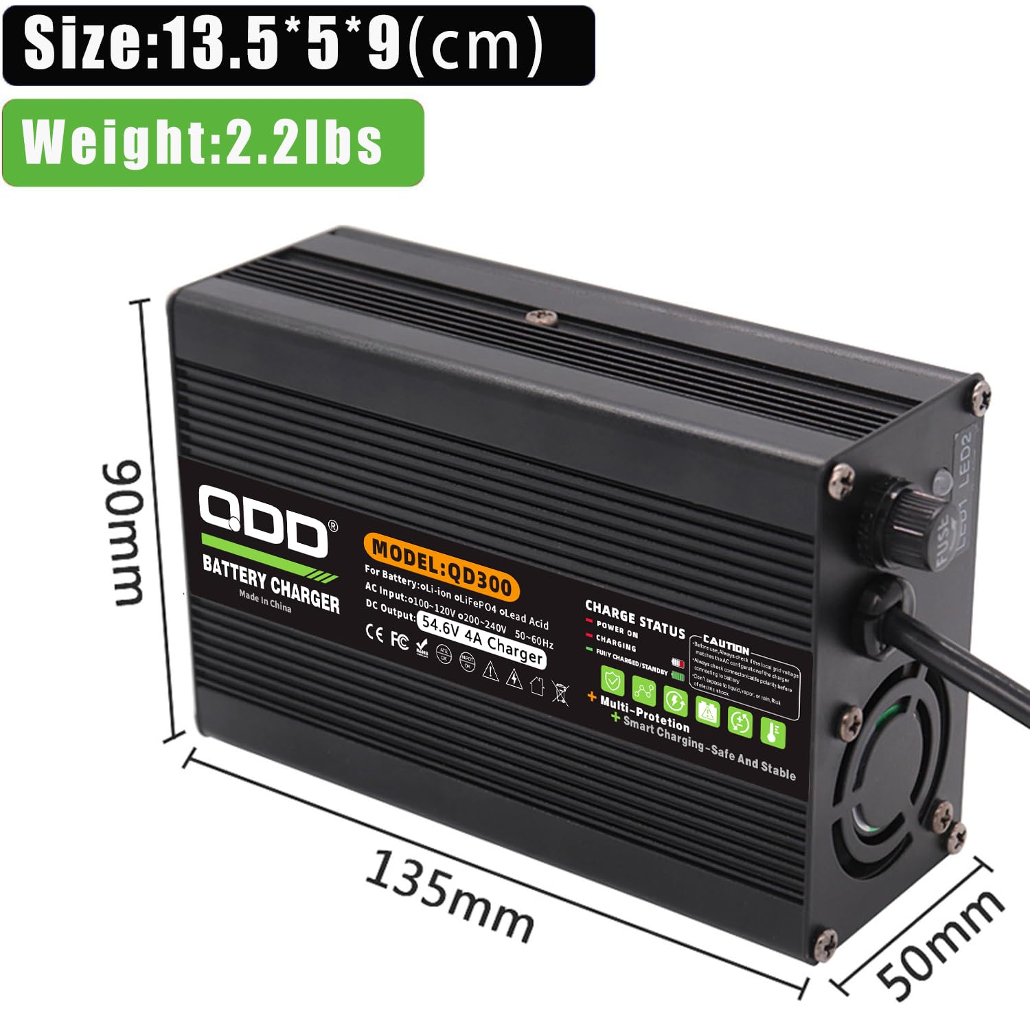 Chargeur 54.6V 4A pour vélo électrique 48V, 13S 48V Li-ION batterie