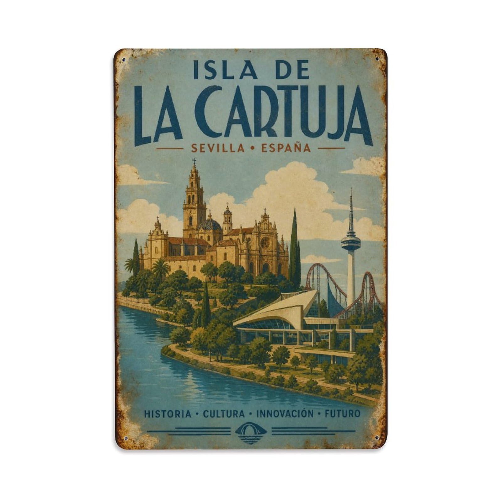Huiyhb 8X12inch(20X30cm) Vintage Travel Isla Cartuja Seville Island Monastery Metal Tin Sign