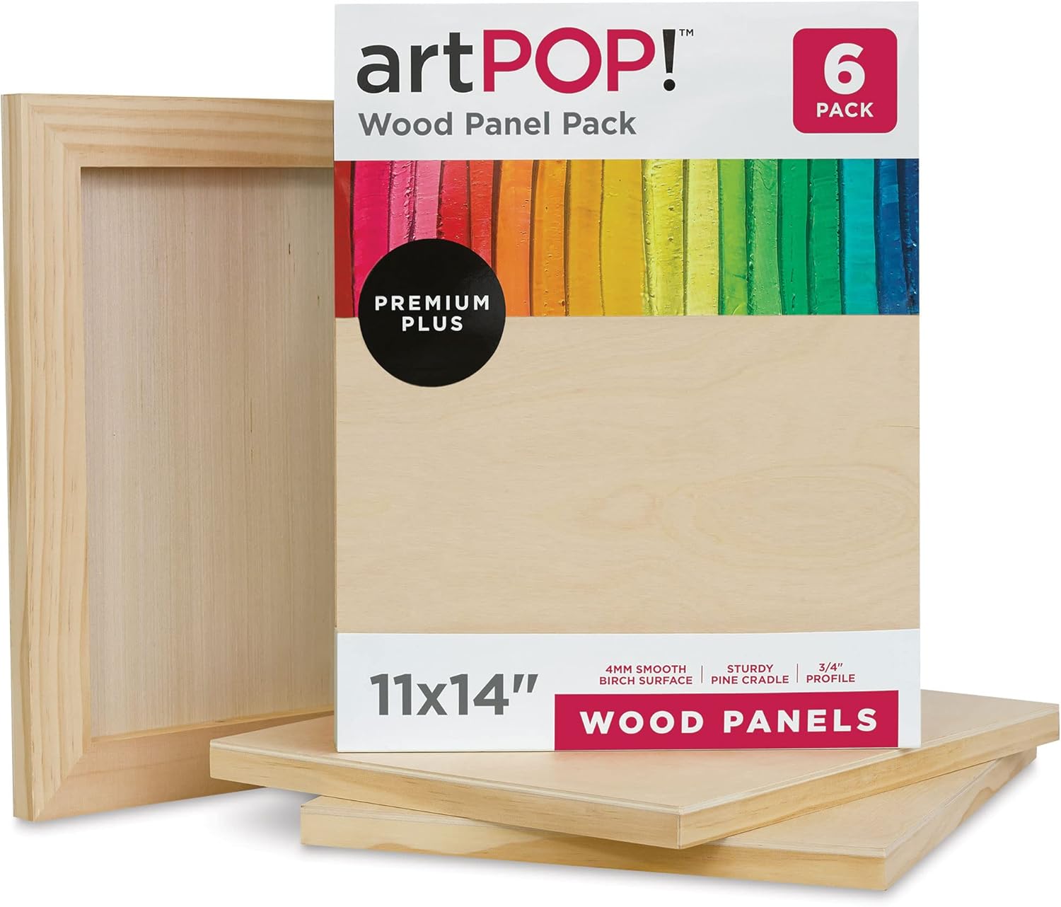 artPOP! Wood Panel Pack, 11 x 14 inches, Package of 6 Birch Wood Craft Panel Boards, 3/4 inch Profile Pine Cradle for Pouring, Crafting, Painting