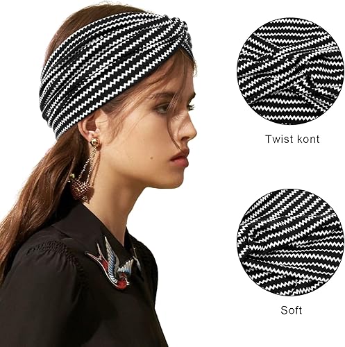 Vista 18 de TERSE Diademas extra anchas para mujer, para deporte, yoga, entrenamiento, turbante, diadema a la moda, antideslizante